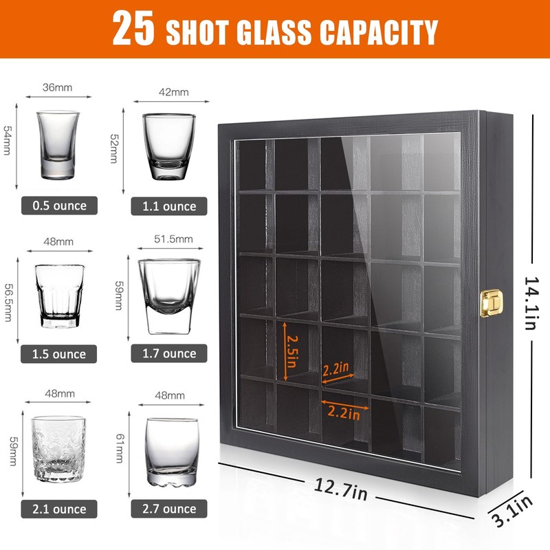 Tutata Shot Glass Display Case - 25 Slot Holder with