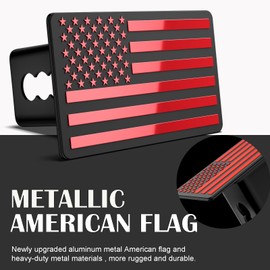 2 Inch Trailer Hitch Cover with American Flag, Heavy Metal Trailer Hitch Cover Fit for 2 Inch Hitch Receivers,3 * 5" Red