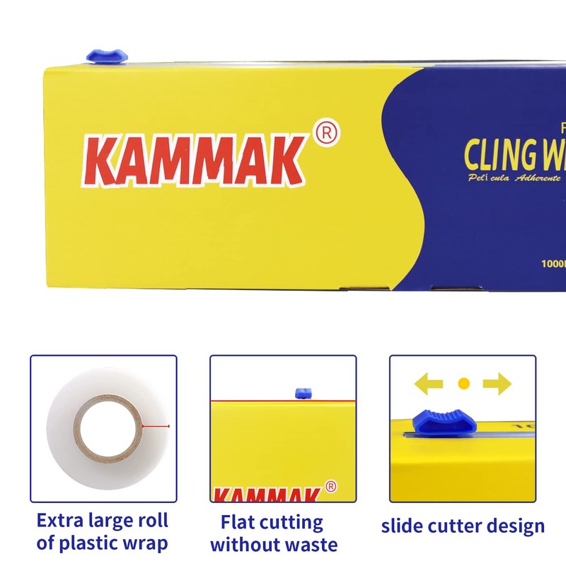 KAMMAK Plastic Wrap with Slide Cutter - 12 Inch Food