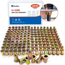 Rivet Nut, Ktehloy 150Pcs 8-32UNC Carbon Steel Flat Head Rivnut Threaded Insert Nut, Zinc Plated Carbon Steel Nut Inserts, Knurled Body (8-32)