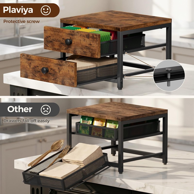 Plaviya 2-Drawer Tea Bag Organizer Box for Countertop