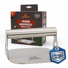 grillart® Burger Press - High Quality Stainless Steel Smash Burger Press for Perfect Patties - Includes 30 Pieces Burger Paper - Professional Burger Smasher for Grill & Kitchen (Burger Press)