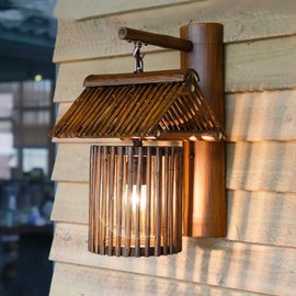 Vintage Wall Sconce Lamp Japanese Style Rural Bamboo Wood Wall Light Fixture Interior Decoration Wall Lamp for Hallway, Corridor, Stairs,Hotel