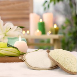 2 Pcs Natural Net Sponge Loofah, 9x14cm Exfoliating Body Scrubber with Beige Edging, Perfect for Deep Cleansing and Gentle Exfoliation, Suitable for Men and Women