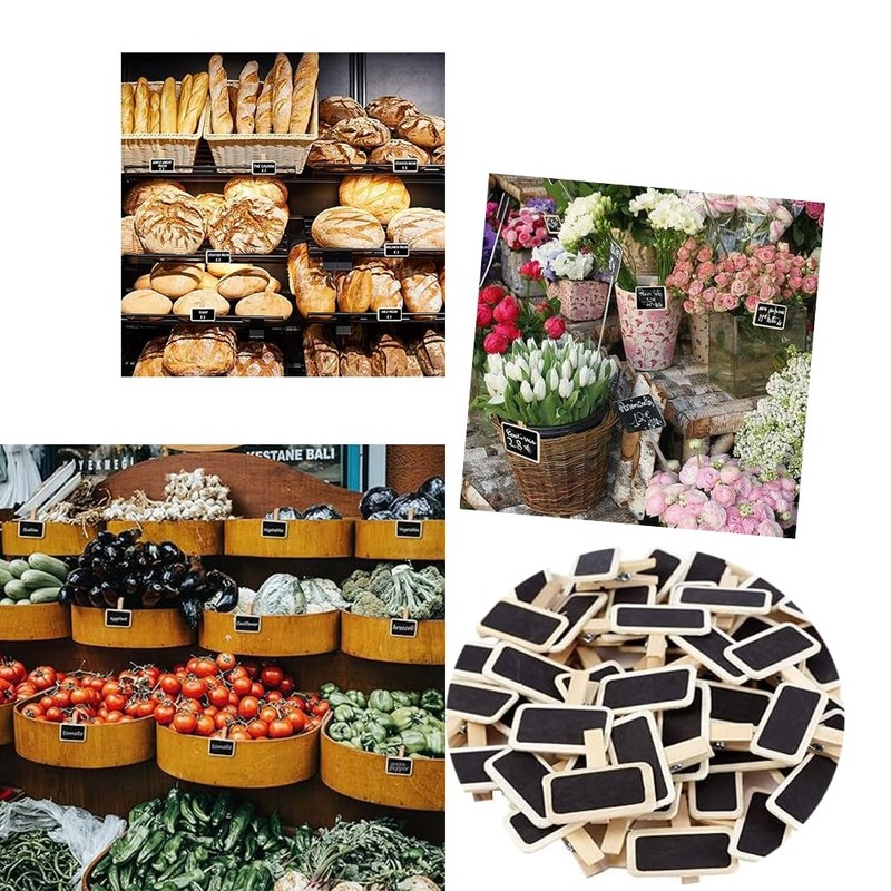 RXKFIGX 50 Pieces Mini Blackboard Clips Mini Wooden Blackboard Small