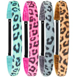 FROG SAC FROG SAC 4 Leopard Headbands for Girls, Adjustable Stretch Elastic Cheetah Fabric Head Band for Kids, Thin No Slip Athletic Sport Hair Accessories for Women