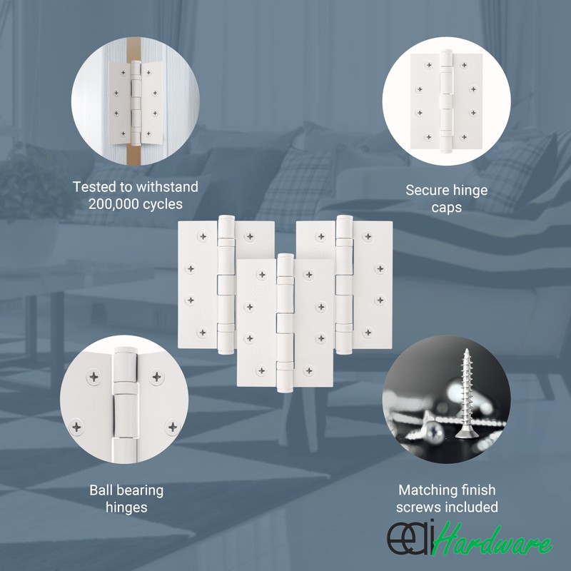 EAI White Door Hinges | 4 Inch / 102mm White