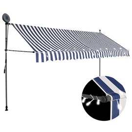 SKM Manual Retractable Awning with LED 137.8" Blue and White-58461026
