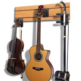 YCXYQ Brown - 3 Hooks Guitar Wall Mount Multiple Wall Hanging Aluminum Alloy Wall Rack Multifunctional Opening Adjustable Hook Guitar Bass Violin Erhu Hulusi Universal Display Rack