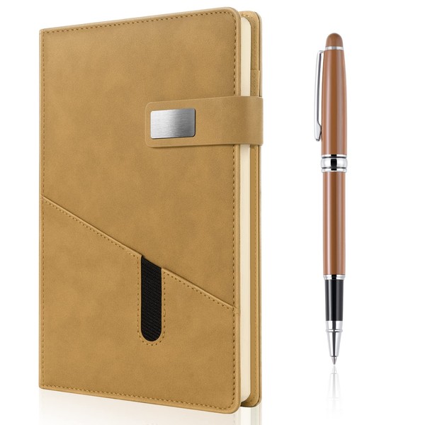 A5 Blank Journal Notebook, Refillable Hardcover Leather Sketchbook with Pocket