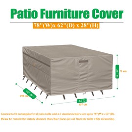Garden Balsam Heavy Duty Waterproof Patio Furniture Covers,Fade Resistant Outdoor Table and Chair Covers Rectangular 78" Wx 62" D x 28" H Beige