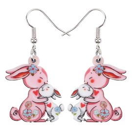 WEVENI Acrylic Easter Earrings Easter Bunny Rabbit Dangle Jewellery for Women Girls Charm Easter Gifts, Zinc, No Gemstone