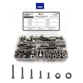 118-Piece Set of Cylinder Screws with Hexagon Socket in Accordance with DIN 912 Standard Hexagonal Nut DIN 934 and Washer DIN 125 Stainless Steel Size M8
