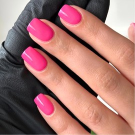 Pink Press on Nails Short Square Fake Nails Solid Color False Nails Press ons Acrylic Nails Glossy Glue on Nails Stick on Nails for Women and Girls