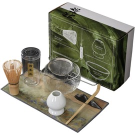 METOY Matcha Whisk Set 7PCS/Set Including Matcha Whisk and Bowl, Matcha Sifter, Matcha Whisk Holder and Tea Cloth, Matcha Spoon and Scoop Stand, Matcha Kit for Matcha Tea Ceremony (Clear)