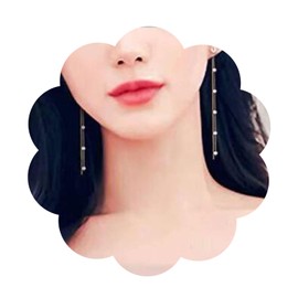 Aneneiceera Boho Tassel Pearl Drop Dangle Earring Simple Gold Long Tassel Pearl Earrings Tiny Pearl Chain Earrings Vintage Earrings Jewelry for Women and Girls (Gold)