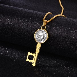 ZHENYIN 4pcs Assorted Colors Key St Benedict Medal Exorcism Pendant Necklace Catholic Roman Cross Demon Protection Ghost Hunter