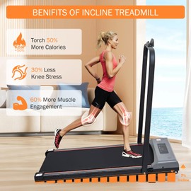 Walking Pad with 7% Incline, with Handle and APP&Remote Control,300+lb Capacity Under Desk Treadmill 2.5HP Treadmill,10 HIIT Modes Treadmills for Home Office
