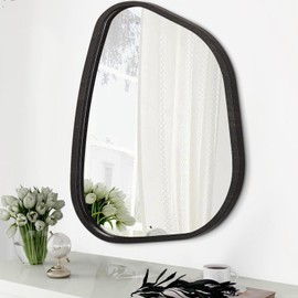 HLFMVWE Asymmetrical Mirror Large 20"x16" Irregular Oval Wall Mirror Modern Wood Frame Unique Shape Wall Mounted Vanity Artistic Mirror Decorative for Living Room Bedroom Bathroom Entryway Hallway