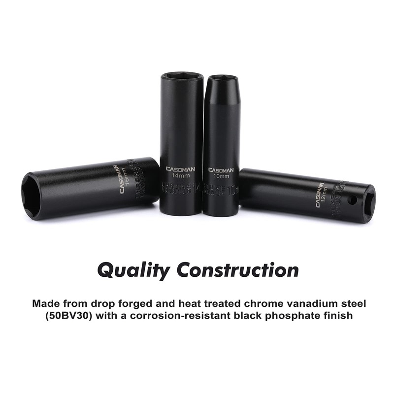 CASOMAN 13 Pieces 3/8-Inch Drive Impact Socket Set, 6-Point, Metric,