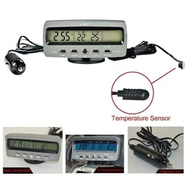 Riloer 4-in-1 LCD Digital Voltmeter Clock Thermometer Monitor with Frost Warning Function