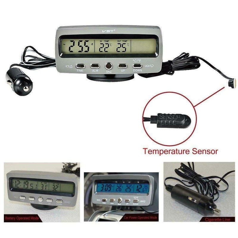 Riloer 4-in-1 LCD Digital Voltmeter Clock Thermometer Monitor with Frost