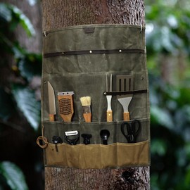 Tourbon Outdoor Camping Hanging Tool Roll Bag Canvas Cutlery Pouch Removable Tableware Multi-Purpose Storage Organizer for Camp BBQ Dinnerware Cookware