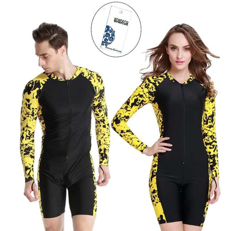 WOWDECOR Surfing Swimsuits for Women Men One Piece Long Sleeve