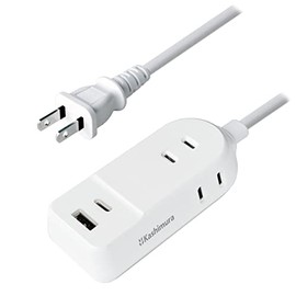 Kashimura NAC-043 100 - 240 V Input Compatible, USB C / USB-A Total 2.4 A, 3 AC Outlets, Cord Length 6.6 ft (2 m) Power Supply Strip