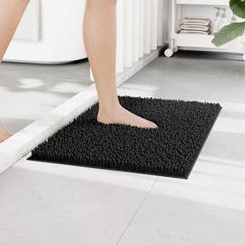 RUN HELIX Non-Slip Bath Mat - 40 x 60 cm, Fluffy Bath Mat for the Bathroom, Long-Haired Absorbent Shower Mat, Bath Mat Non-Slip Washable for Shower, Bathtubs, Toilet Decoration (Black)