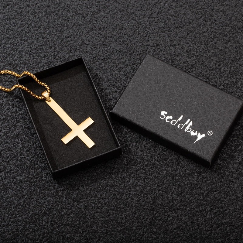 Scddboy Upside Down Cross Necklace,316L Stainless Steel Inverted Cross Pendant,Satanic