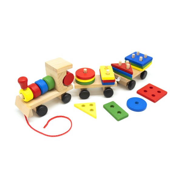 LMC Products Wooden Train with Shape Sorter & Pegs - Fine Motor Skills Toy, Wooden Toddler Stacking Toys, Montessori Toys for Toddlers 3 Years+ Wood Shape Sorter Train - Donate to Children's Hospital