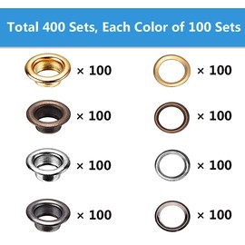 Bestgle 400 Sets Eyelets Grommets Kit 5mm/0.2in Sewing Eyelets with 3 Pcs Install Tool and Storage Box for Home Repair, Fabric, Arts and Crafts 100Piece Each Colors