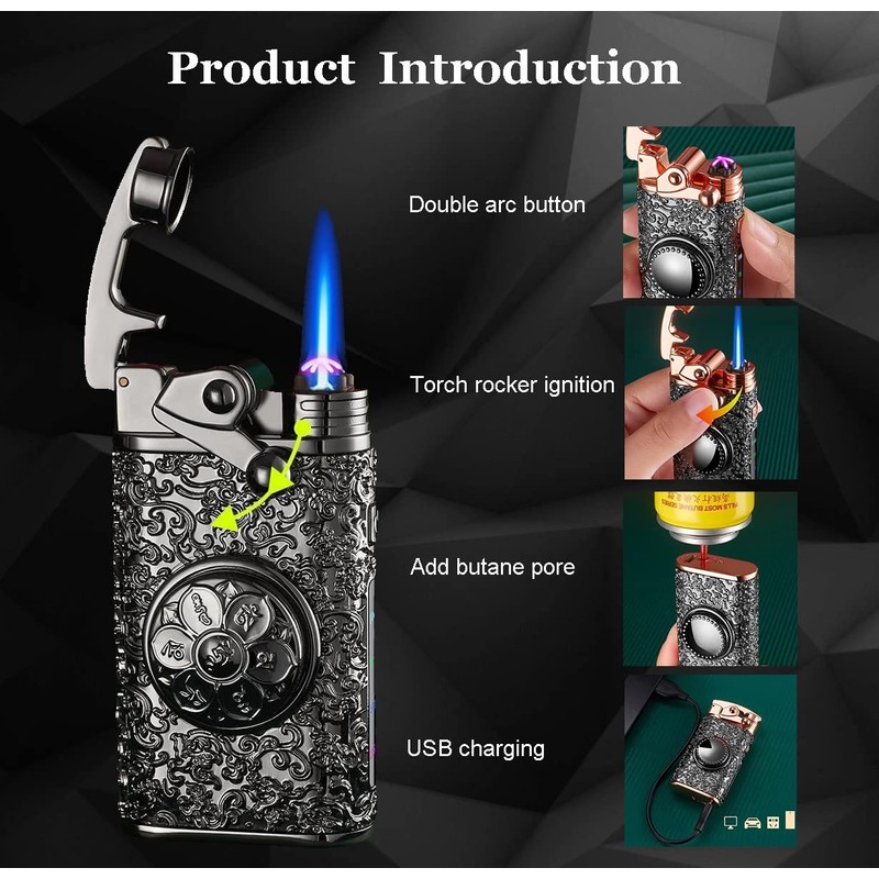 Golden Vintage Dual Arc Plasma Jet Flame Torch Lighter -