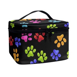 Dolyues Travel Cosmetic Bag Large Capacity Multifunctional Storage Bag Colorful Paw Prints Large Cosmetic Case, Colourful paw prints, Cosmetic case