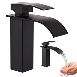 WIYETY Bathroom Tap, Black: Waterfall Tap, Sink Tap, Bathroom Mixer Tap for Hot and Cold Water, Washbasin Tap, Mixer Tap, Single Lever Mixer Tap