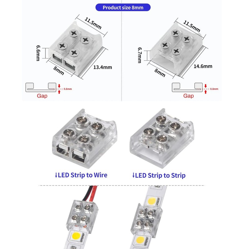 YUTOKEER LED Strip Connector, 2-Pin 8 mm Solderless for 5050