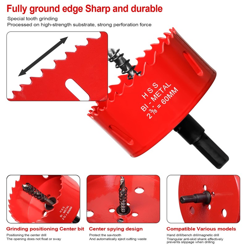 60mm Hole Saws Cutter, HSS Bi-Metal Drill Bit for Wood,