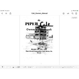 Piper Colt Model PA-22-108 Owners Handbook Manual 1963 edition w/ 1968 revisions
