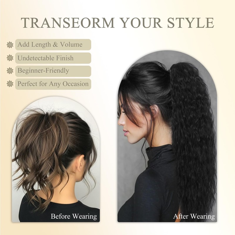 Ombre Brown Mix Blonde Curly Claw Ponytail 26", Fluffy Natural