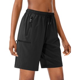 SANTINY Women's 5''/ 7''/9'' Hiking Cargo Shorts Quick Dry Lightweight Summer Shorts for Women Athletic Golf Zipper Pockets(Black_XXL)