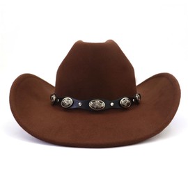 CCAKXCJJ Western Cowboy Hat for Men Women Wide Brim Felt Cowboy Cowgirl Hat with Buckle Belt Classic Fedora Hat 810 Coffee