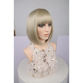 Kurze Bob Haar Perücken gerade mit flachen Bangs synthetische bunte Cosplay tägliche Party Perücke für Frauen (Blond, 12 zoll/30 cm)