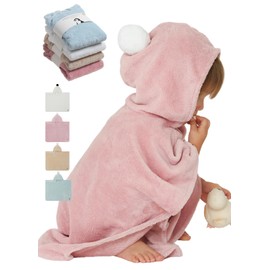 Konny Baby Bath Towels, Blankets, Gift for Baby: Cotton Hooded Poncho, Oeko-TEX, Ultra Soft & Quick-Dry, Boys & Girls(Pink, Large)