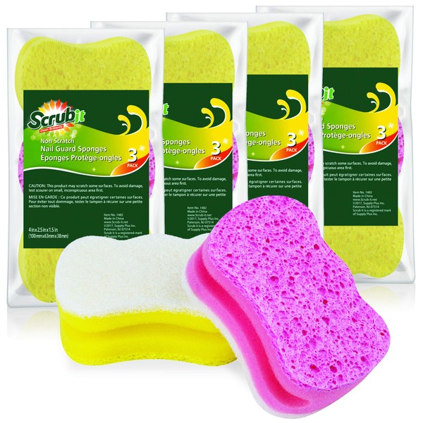 Scrub Sponge by Scrubit –Multipurpose Cellulose Cleaning Sponges with Non Scratch Scouring Pad for Dishes, Pots, Pans, Glass Cooktop - Super Absorbent - Unique Shape to Protect Nails: 12 Pack