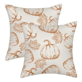 Fall Pillow Covers 22x22 Burnt Orange Pumpkin Decor Throw Pillows Case for Couch Maple Leaves Autumn Harvest Indoor Outdoor Decorative Cushion Cases for Sofa Bed Decorations Set of 2