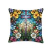 StudioMetzger Beautiful Stained Glass Christian Cross Religious Symbol Throw Pillow,