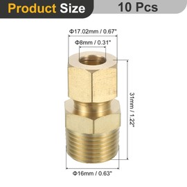 sourcing map 2 Pcs Brass Compression Tube Fitting, 5/16" OD x 3/8" NPT Male Connector Compression Union Connector Brass Straight Coupling Adapter for Air Liquid Oil Gas Vacuum Lines