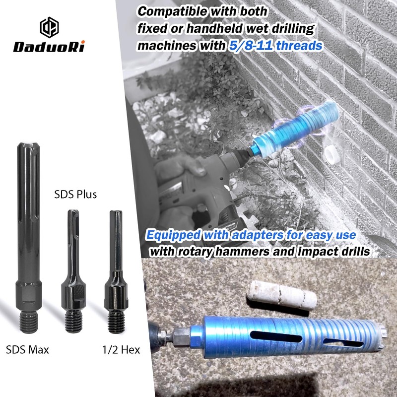 DaduoRi 1" Dry Core Drill Bits, 2-Piece with 3 Adapters