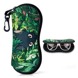 Playexen Soft Glasses Case for Sunglasses Storage Bag Men & Women or Children Ultralight Neoprene Zip Belt Clip Glasses Case Portable Case for Keys Pencils Cards, Black Cat Grass, m